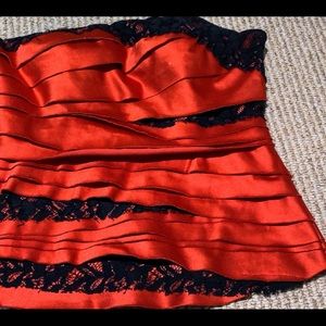 Beautiful Red Satin and Black Lace Bebe Bustier